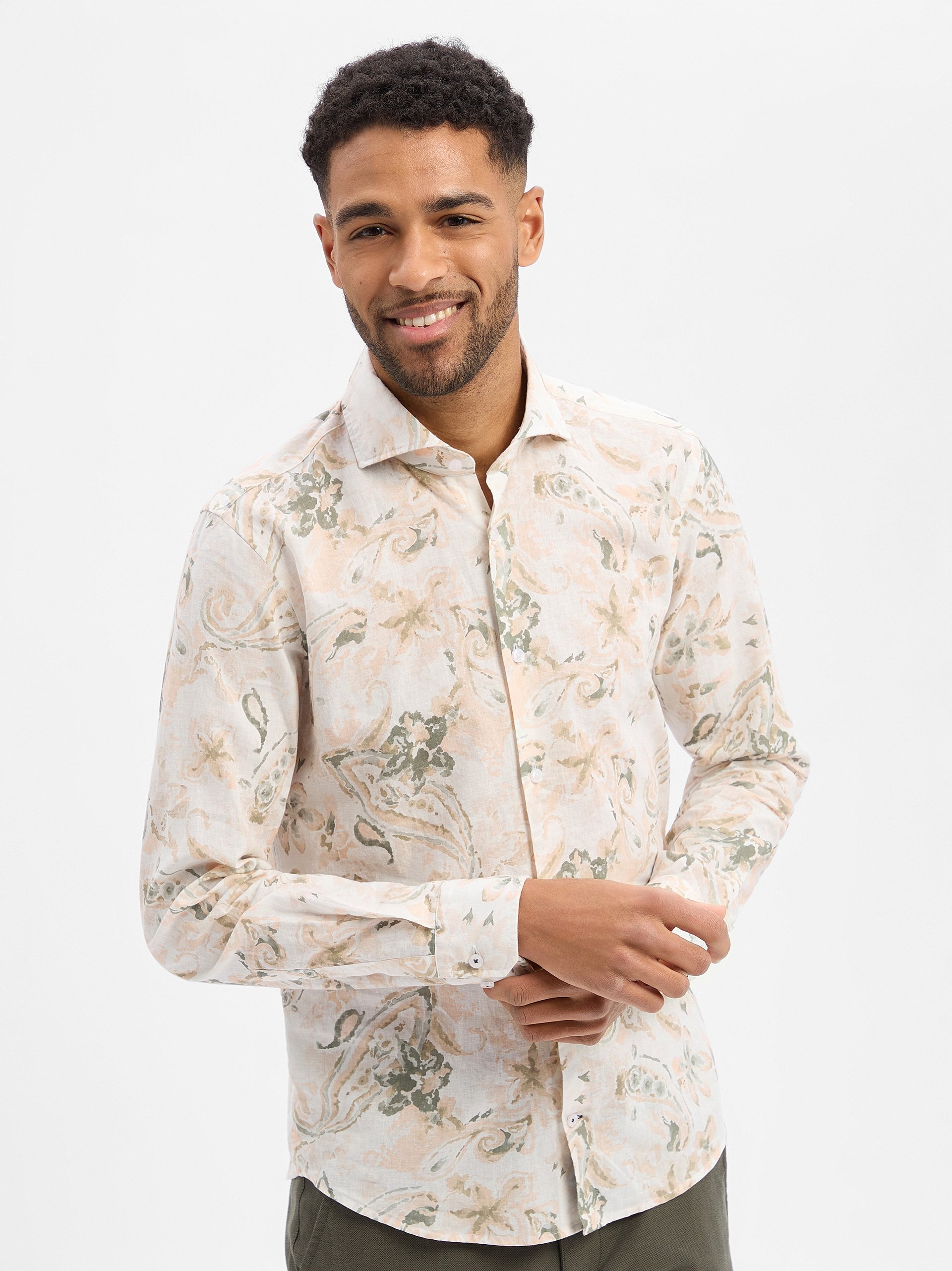 JOOP! Koszula z zawartością lnu - Pai Mężczyźni Slim Fit Bawełna biały|różowy|zielony