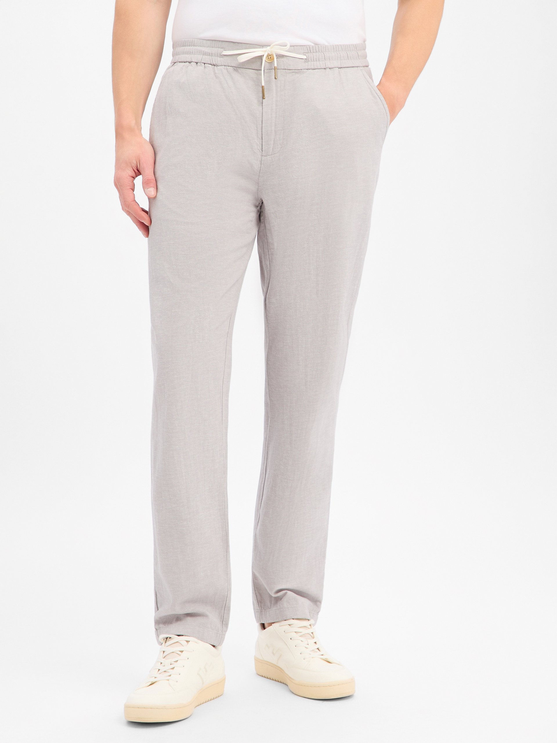 Scotch & Soda spodnie materiałowe z zawartością lnu - Warren Mężczyźni Bawełna szary, 33-30