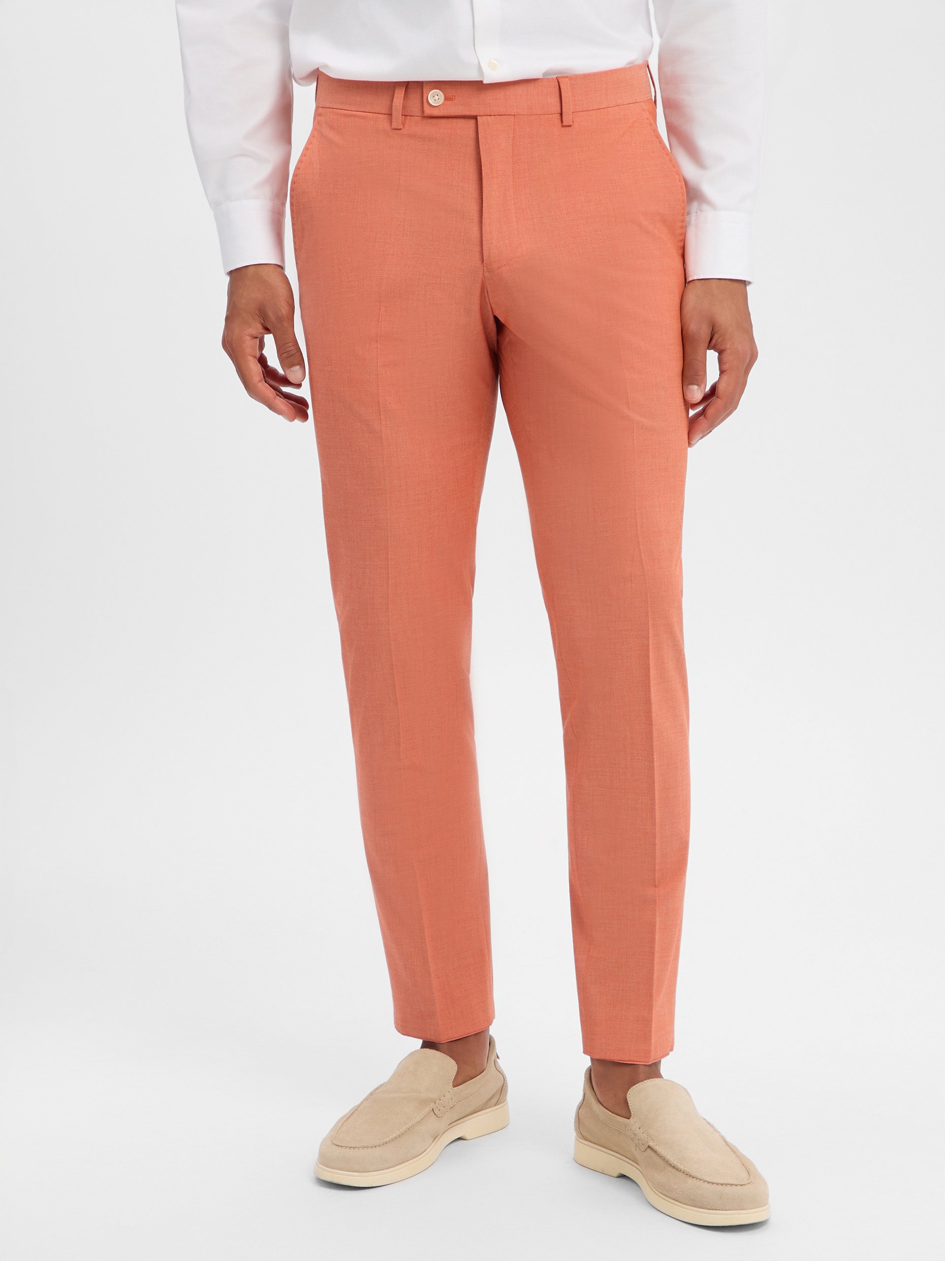 Finshley & Harding London spodnie garniturowe Mężczyźni Slim Fit Sztuczne włókno pomarańczowy