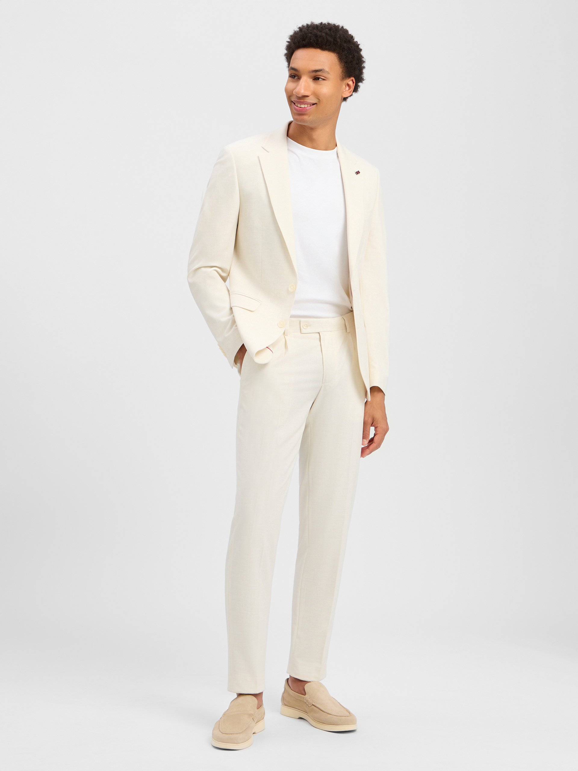 Finshley & Harding London Garnitur - Brixdon-11-Hudson Mężczyźni Slim Fit biały