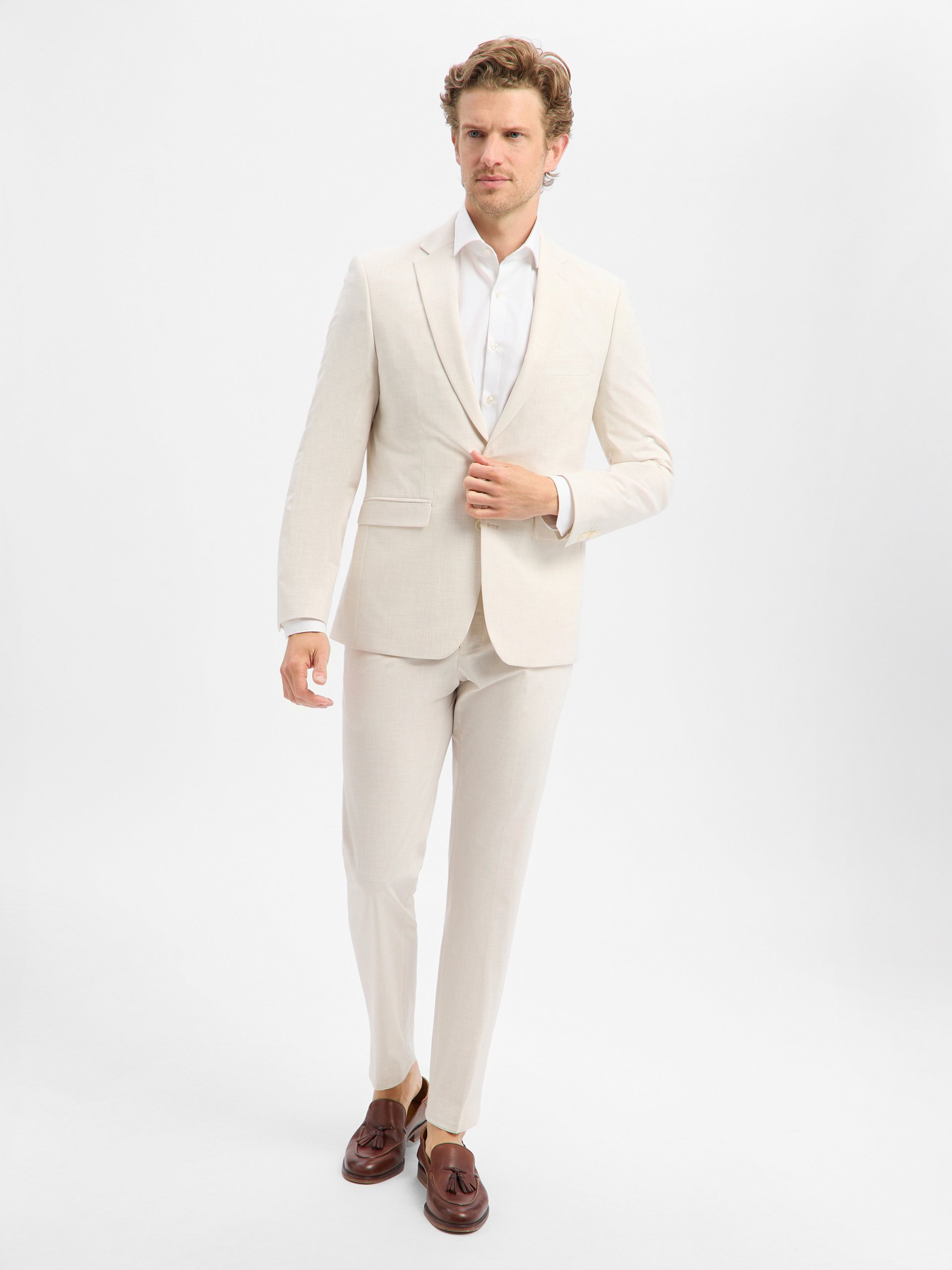 Finshley & Harding garnitur Mężczyźni Modern Fit beżowy