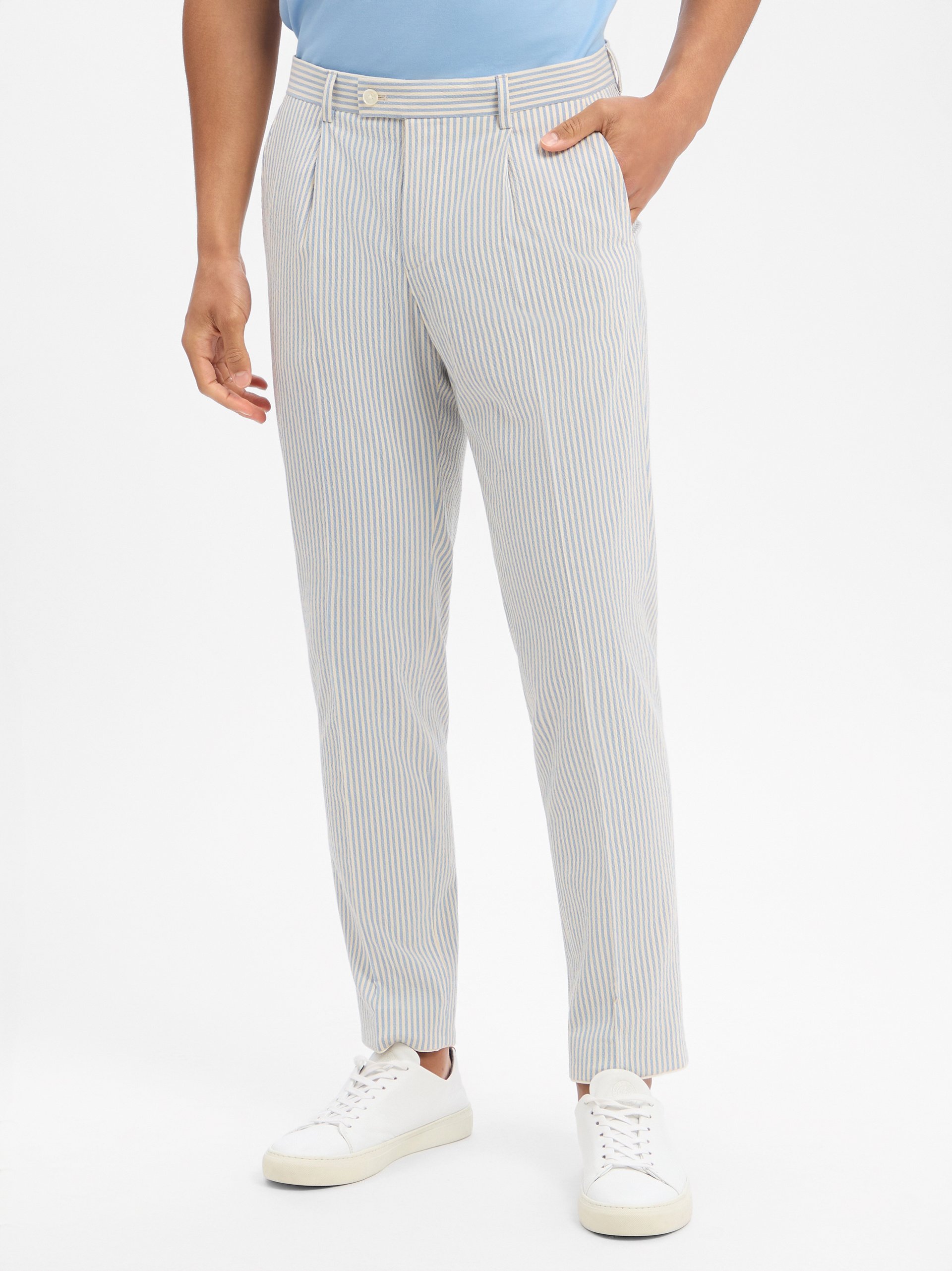 Finshley & Harding London spodnie garniturowe - Hudson Mężczyźni Slim Fit Sztuczne włókno niebieski|biały