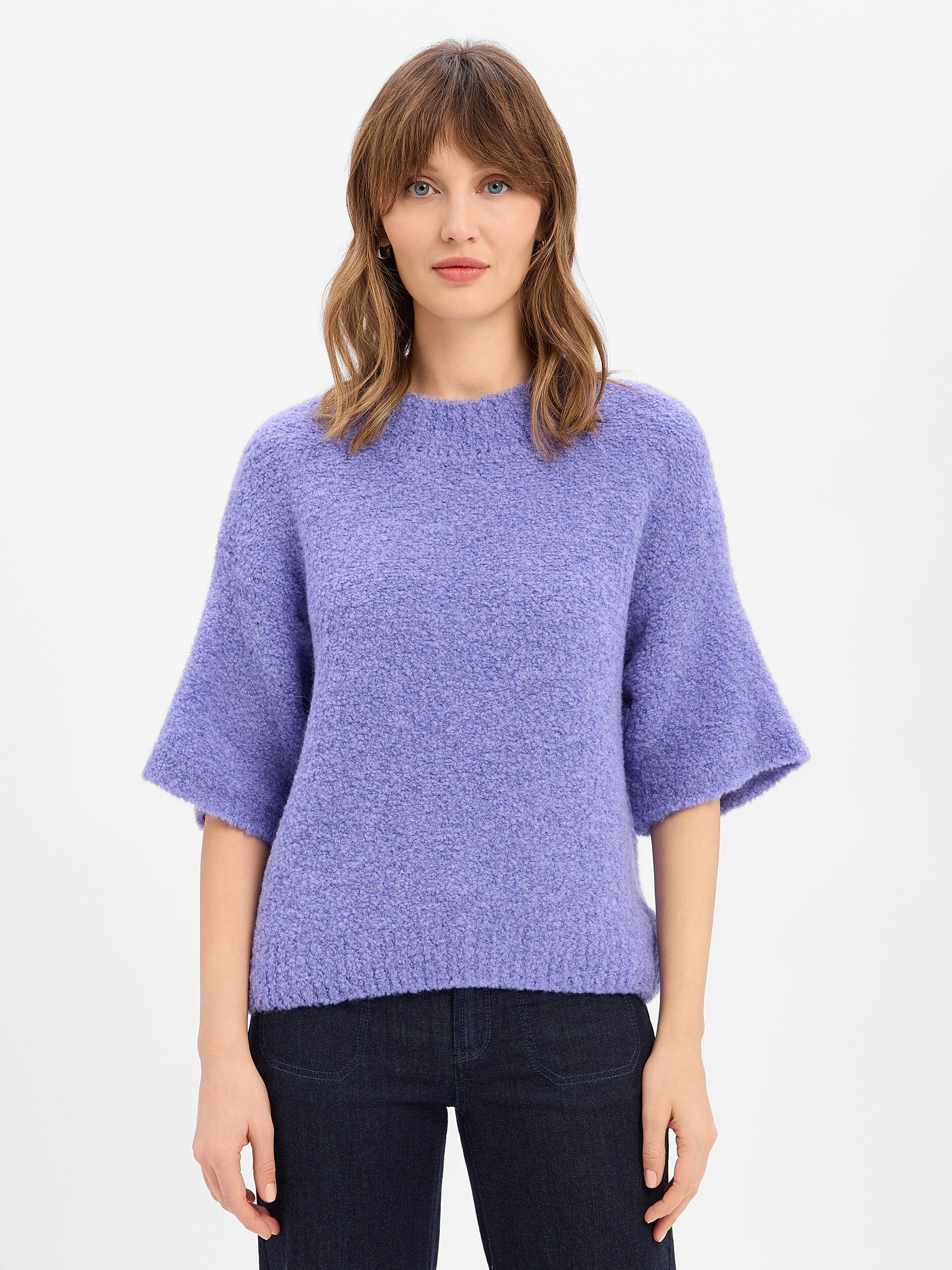 american vintage sweter z dzianiny z wełną i alpaką - Zolly Kobiety Wełna lila, M/L