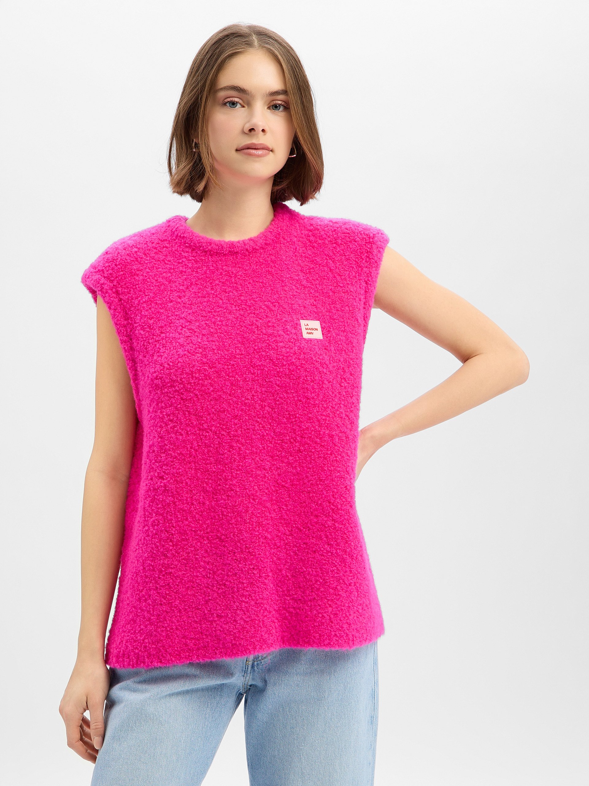 american vintage sweter z dzianiny z zawartością alpaki - Zolly Kobiety wyrazisty róż, M/L