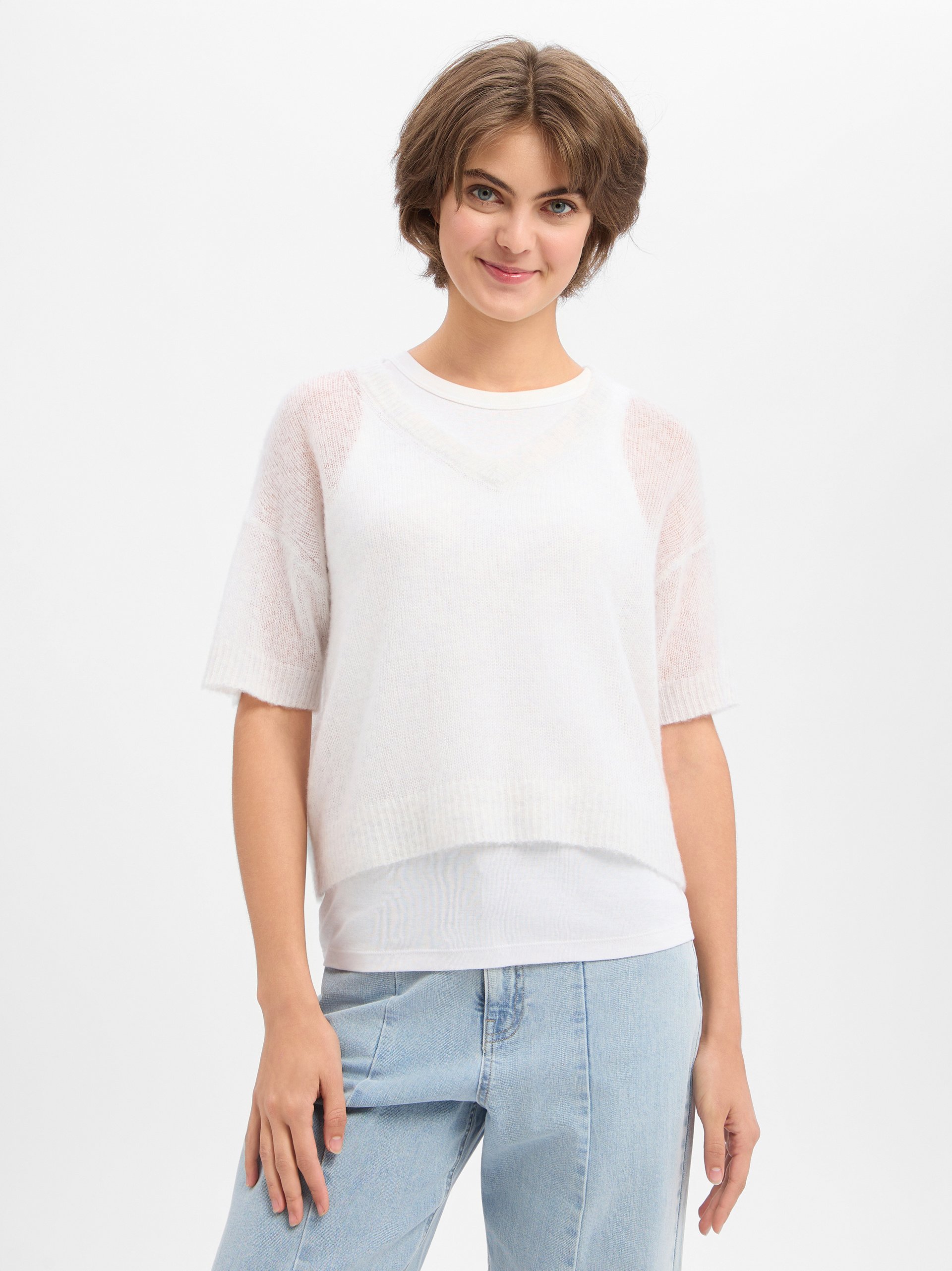 american vintage sweter z dzianiny z zawartością kaszmiru Kobiety Lyocell biały, M/L